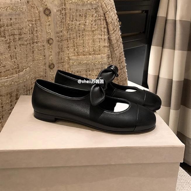 bow splicing round head leather versatile age reduction shallow mouth Mary Jane single shoes women's spring and autumn