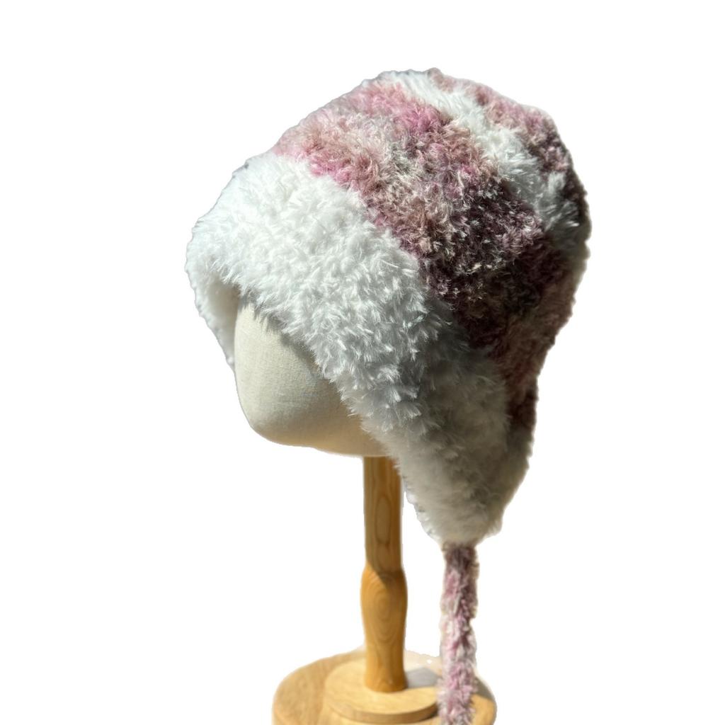 New Plush Hat for Women in Autumn and Winter Warm Ear Protection Lei Feng Hat Small Face Cold Protection Thickened Knitted Hat Woolen Hat
