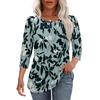 Damen Freizeit lockerer Schnitt Rundhalsausschnitt Oberteil Dreiviertelärm Blumenprint Leichte Bluse für den Alltag