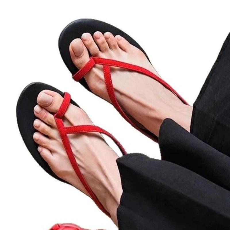 Fashion Fashion Narrow Band Design Flat Slippers Women Comfort Anti-slip Clip Toe Brand Flip Flops Summer Soft Sole Beach Casual Shoes