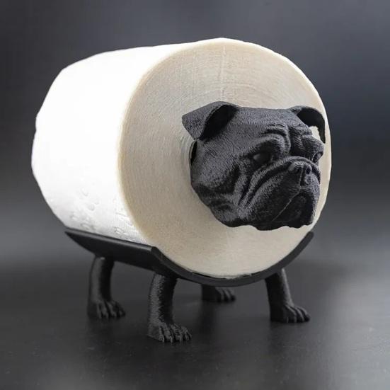 English Bulldog Toilet Paper Holder 3D Printed Free Standing Dog Roll Paper Holder Kitchen Bathroom Paper Towel Dispenser Storage Rack