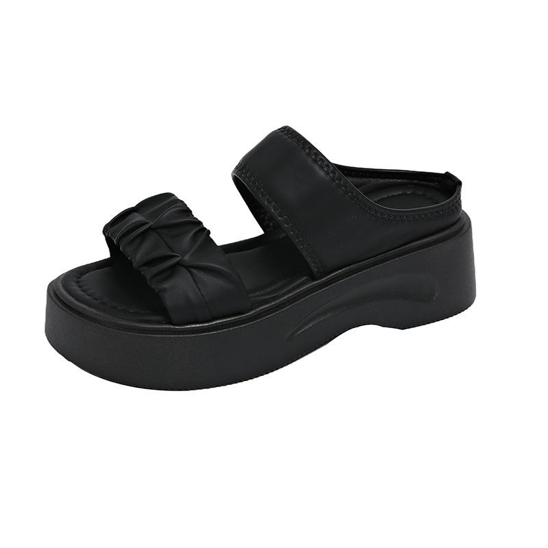 

With skirt fairy wind cool slippers female outer wear 2025 summer new thick bottom high-end beach cool slippers female 40 чорний