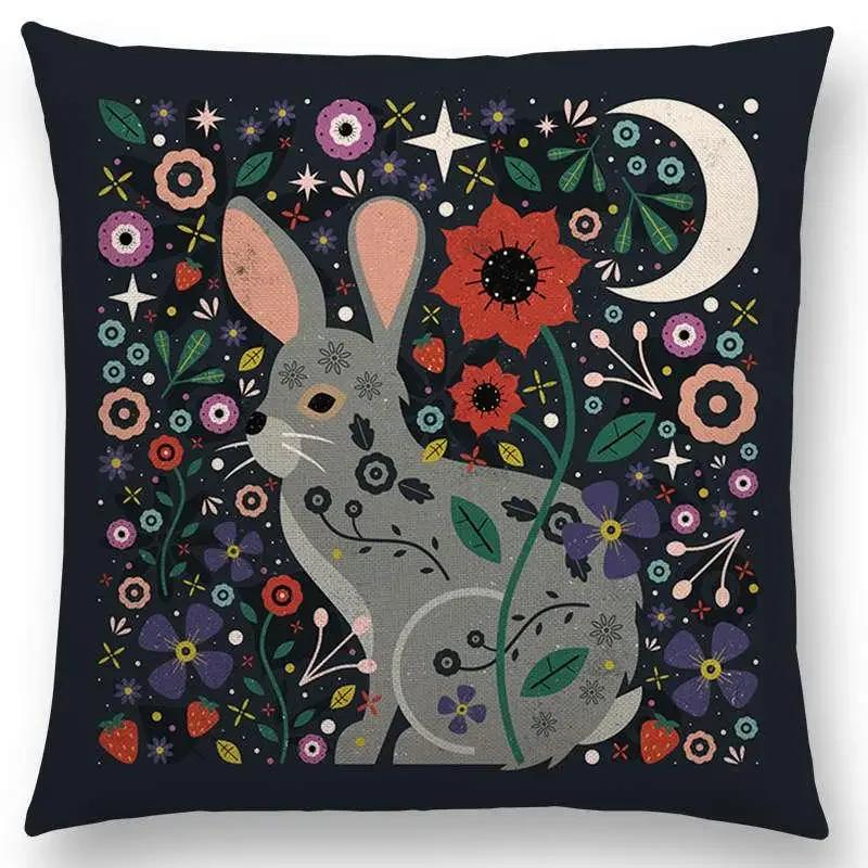 Niedliche Cartoon-Tiere Sofa Überwurf Kissenbezug Blumen Blatt Mond Sterne Nachthimmel Fuchs Flamingo Katze Schwan Vogel Narwal Kissenbezug