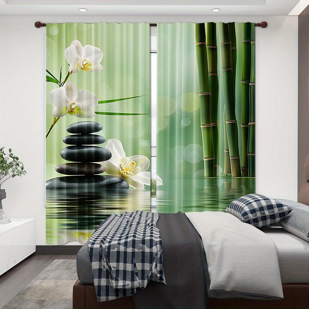 Set Of 2 Polyester Zen Curtains Semi Transparent Living Room Bedroom Kitchen Dining Curtain Sheer With Rod Pocket Ideal For