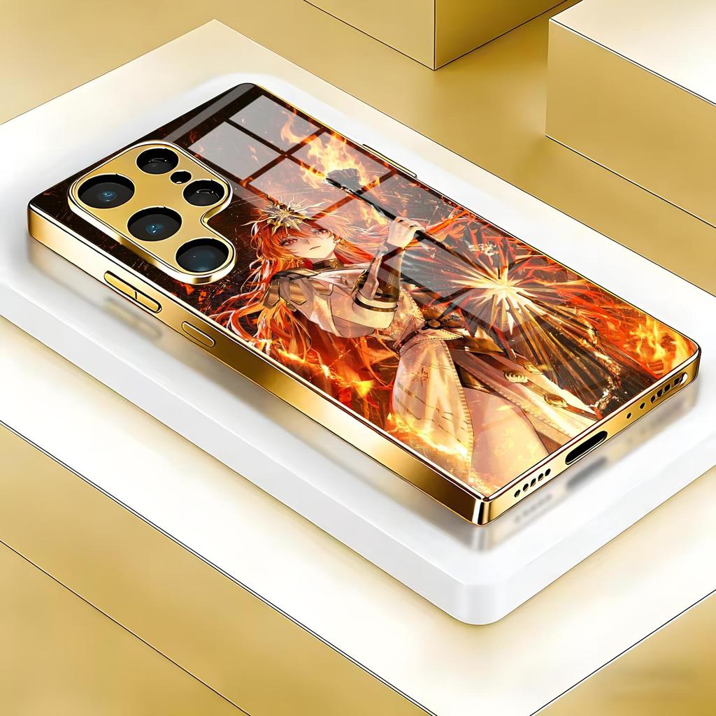 Phone Case For Samsung S26 S25 S24 S23 S22 S21 Plus Ultra Note20 Electroplated glass Phone Case Wuthering Waves AUGUSTA