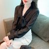 Mode Neue 2024 Herbst Langarm Bogen Kragen Büro Casual Apricot Chiffon Bluse Shirt Frauen Tops Blusen Shirts J479