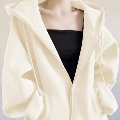 Herbst Winter Neue Mode Langarm Einfarbig Hoodies Sweatshirts Strickjacke Damenbekleidung Reißverschlusstaschen Kordelzug Locker Oberteile