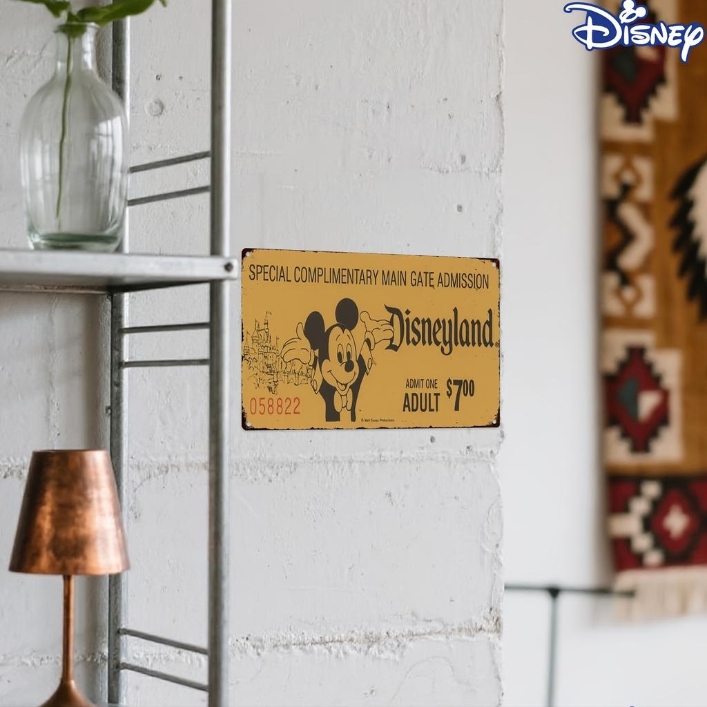 1pc Vintage Disneyland Ticket Metal Tin Sign, 8x12 Inches, Durable Wall Hanging Decorative Plaque, Rustic Outdoor Garden or Farm