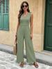 Spring/Summer 2026 Women's Solid Color V-Neck Sleeveless High-Waist Jumpsuit