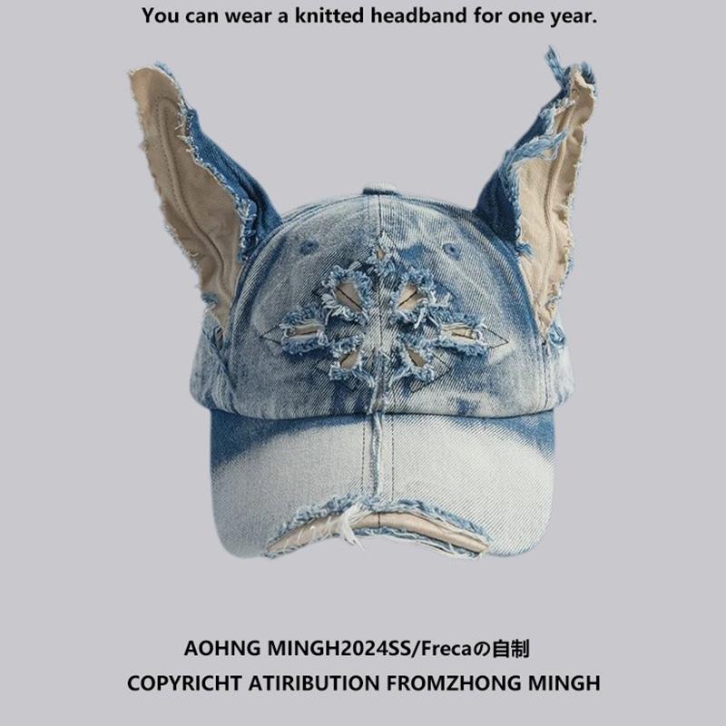New Y2K Hot Girl Graffiti Jeans Rabbit Ears Cowboy Baseball Hat Wash Graffiti Hip Hop Cap Women Men Party Team Baseball Cap