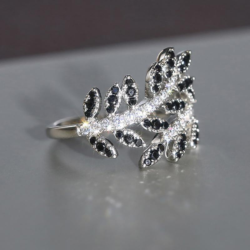 Cute Female White Black Zircon Stone Ring Vintage Silver Color Wedding  For Women