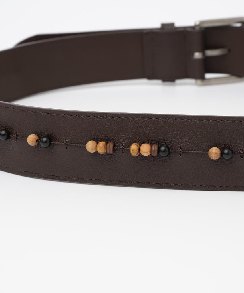 MILLO WOMEN Bead Stitch Leather Belt [Brown]