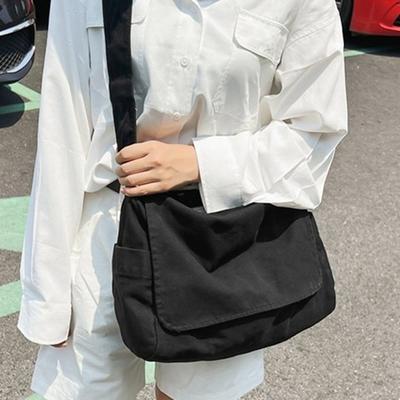 Studentská plátěná crossbody taška Velkokapacitní měkká taška přes rameno Taška na notebook Boční batoh