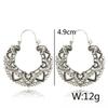 Vintage Antique Silver Color Carving Drop Earrings for Women Ethnic Piercing Hoop Earrings Party Jewelry New Trend Gifts