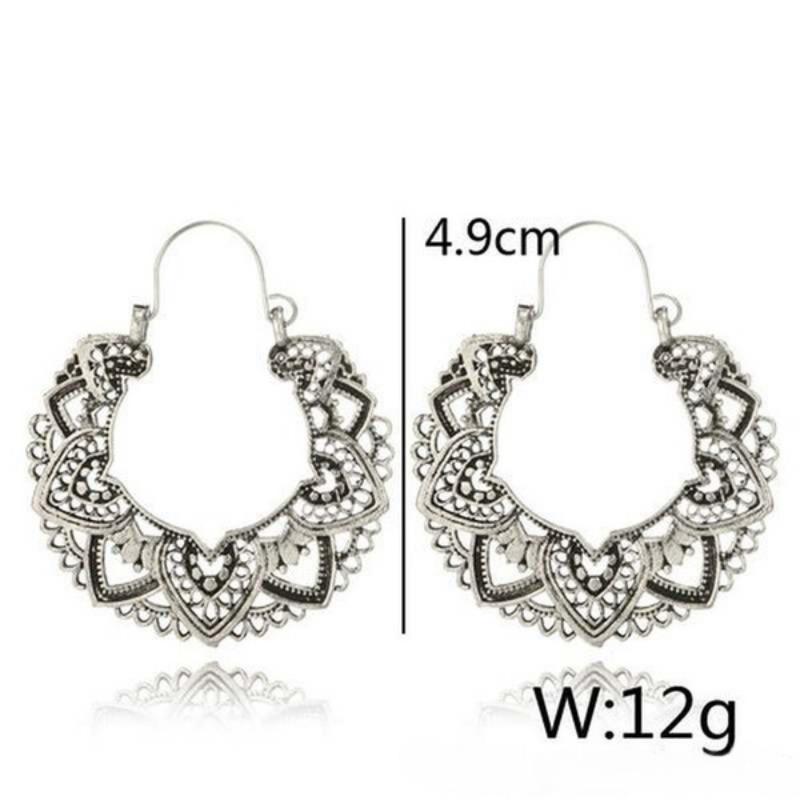 Vintage Antique Silver Color Carving Drop Earrings for Women Ethnic Piercing Hoop Earrings Party Jewelry New Trend Gifts