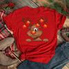 Funny Santa Claus with Christmas Elk Print Women T Shirt Casual Short Sleeve O-Neck Red Tshirt Ladies Y2k T-shirt Female