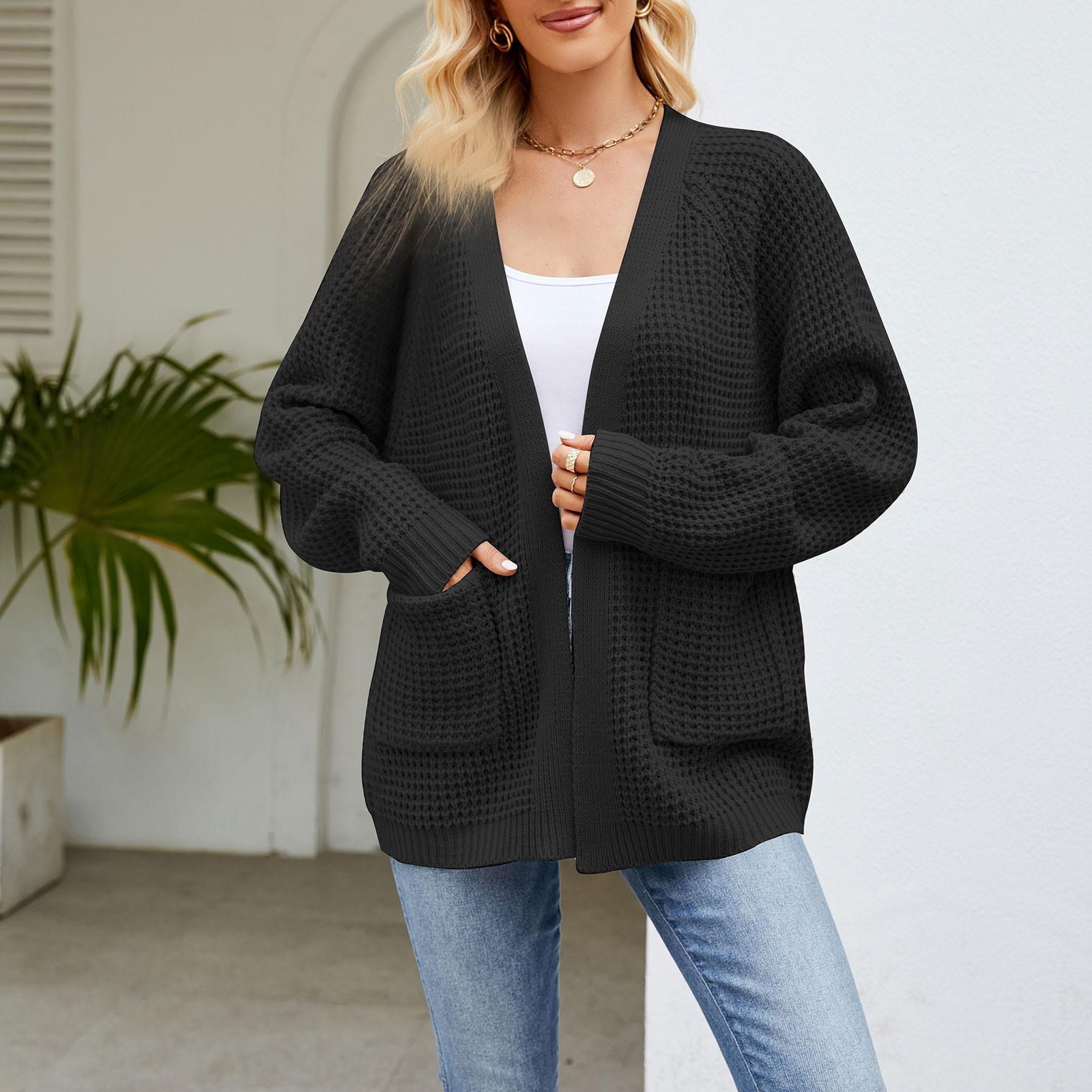 

Женский однотонный средне-длинный повседневный кардиган, вязаный со свободным свитером-пальто XL чёрный