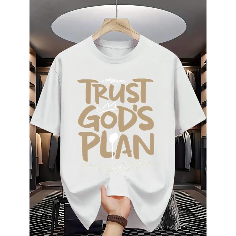 European sizes Men'S "Trust in God'S Plan" Graphic T-Shirt - Soft, , Short Sleeve, Summer Essential for Casual Attire, Everyday Tshirt