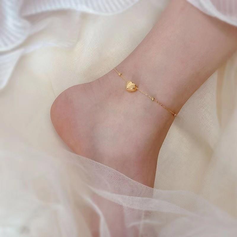 Tide Double-Layer Heart Anklet: 18K Gold-Plated Titanium Steel, Non-fading Fashion Light Luxury for Women