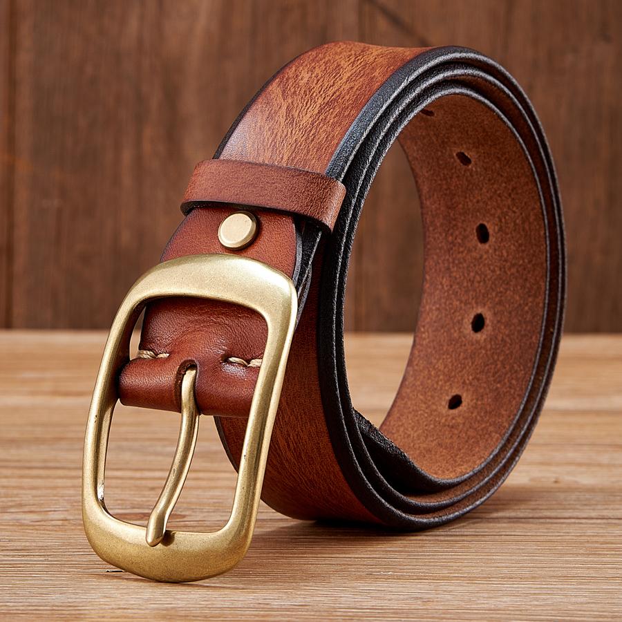 

3.8CM Men s Genuine Leather Belt Luxury Designer Brass Pin Buckle Belts Pure Cowskin Vintage Strap Male Jeans Belt for Man 125cm хакі