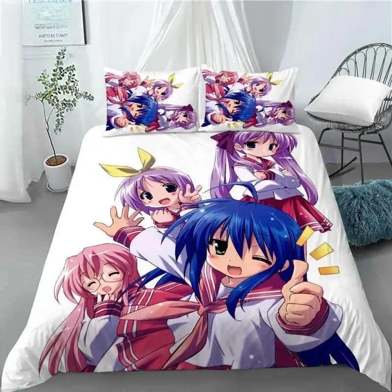 New Lucky Star 3D Print Anime Girl 3 PCS Duvet Cover Set Fashion Bedding Sets Comforter Duvet Cover Pillowcase Home Textiles