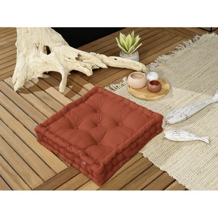 Outdoor Water-repellent Floor Cushion - Anti-UV "Kala" In Cotton 50 X 50 X 10 Cm The Butterfly Effect