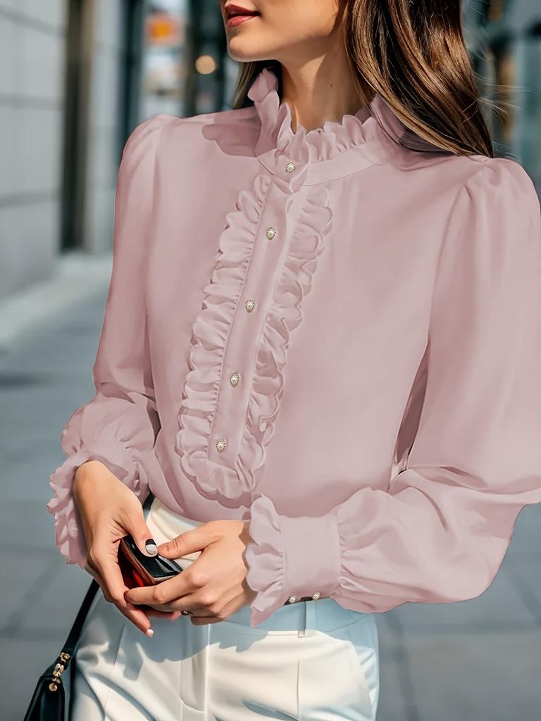 Elegantes Langarmhemd mit Rüschenkragen für Büroarbeit und Freizeit