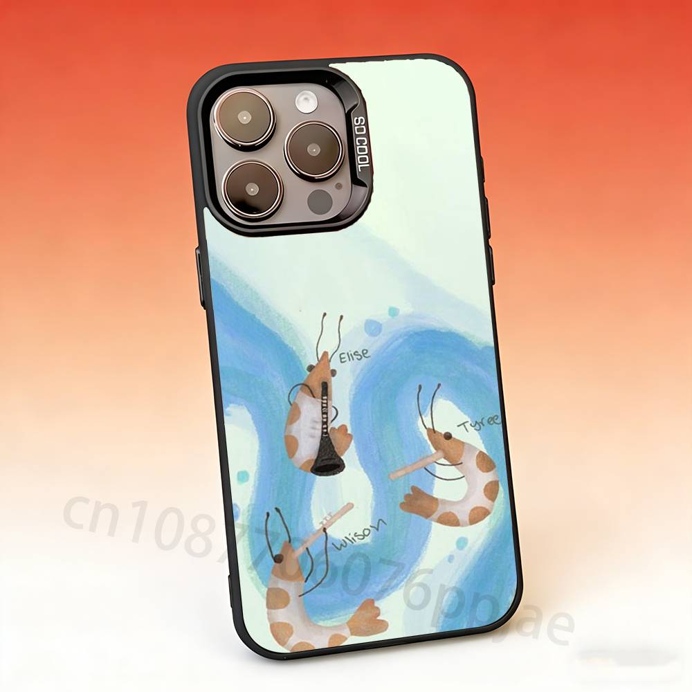 

Cartoon Shrimp Phone Case For iPhone 17,16,15,14,13,12,11,Pro,Max,Plus,Mini Candy Matte Shockproof Cover iPhone17Promax
