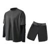 2 Pcs/Set Unisex Swimsuit Set Long Sleeves Quick-drying Fake Two-Piece Top Loose High Elasticity Adjustable Waist Couple Surfing Diving Clothes