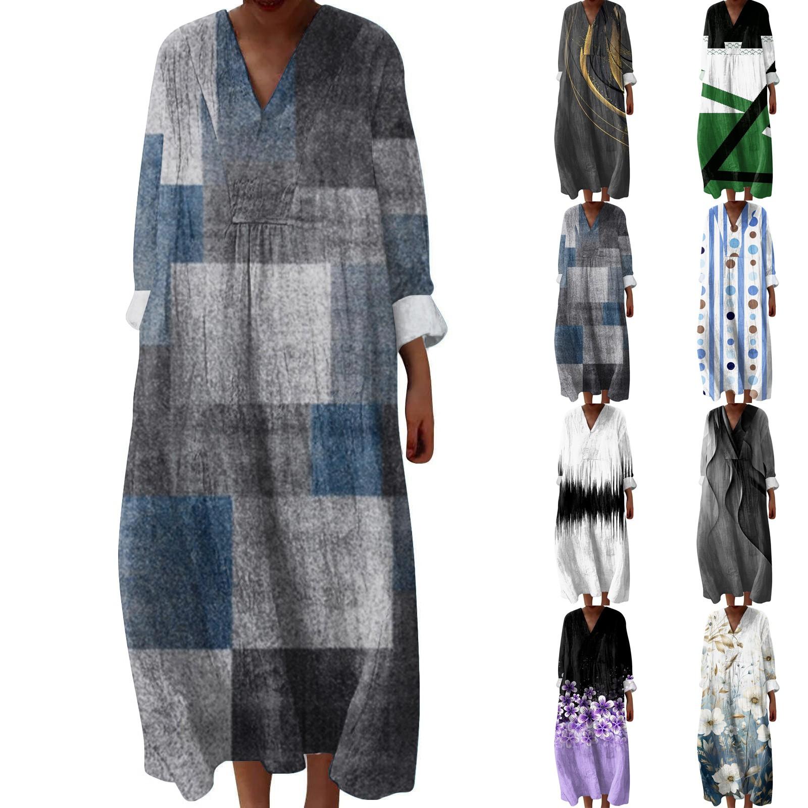 

Women s Casual And Fashionable V-Veck Printed Long Sleeved Dress Long Sleeved Dress L армія зелений колір