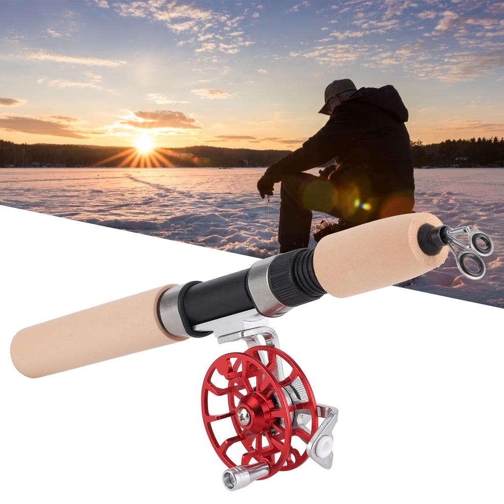 Winter Eisangeln Teleskoprute FD50 Rollenset Tragbare Angelrute Rollen-KombinationRot