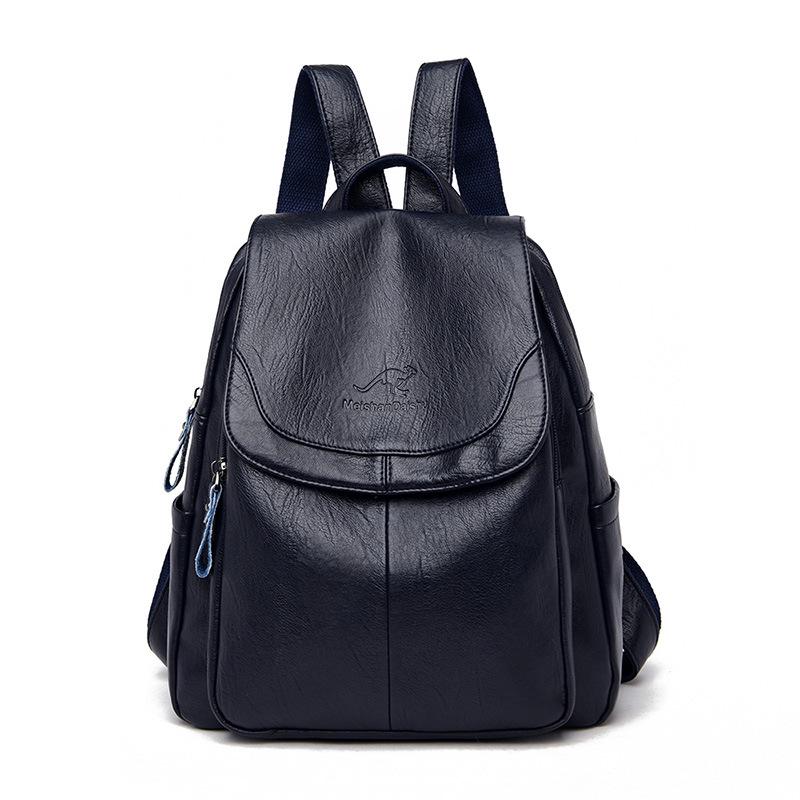 

Women s 2023 Versatile Soft Leather Casual Backpack - Large Capacity for School, Travel & Outdoors темно-синього кольору