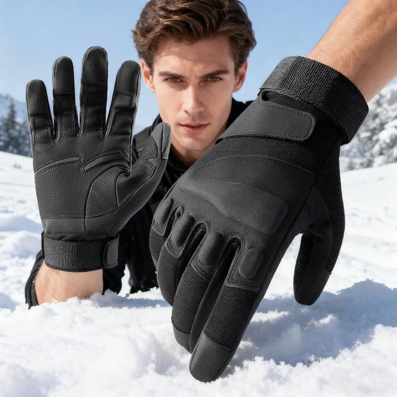Winter Gloves for Men's Rubber Shell Protection Thickened Warm Tactical Gloves All Finger Touch Screen Outdoor Riding Cold Glove