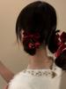 Designer Red Cherry Cloth Bow Hair Clip Sweet Women Fashion Double Layer Barrettes Lolita Headdress Female Korean Cute Velvet Ribbon Hairpin Girl
