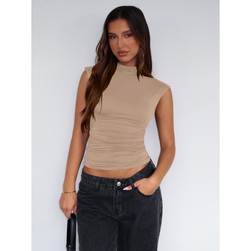 Women European American Style Solid Color Slim Fit Half Turtleneck Sleeveless Sexy Tank Top