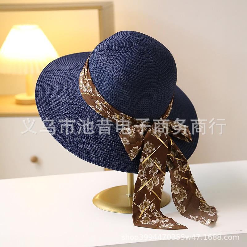 Summer straw hat women's elegant beach hat straw bow big eaves sun hat sunshade sunscreen hat children's tide