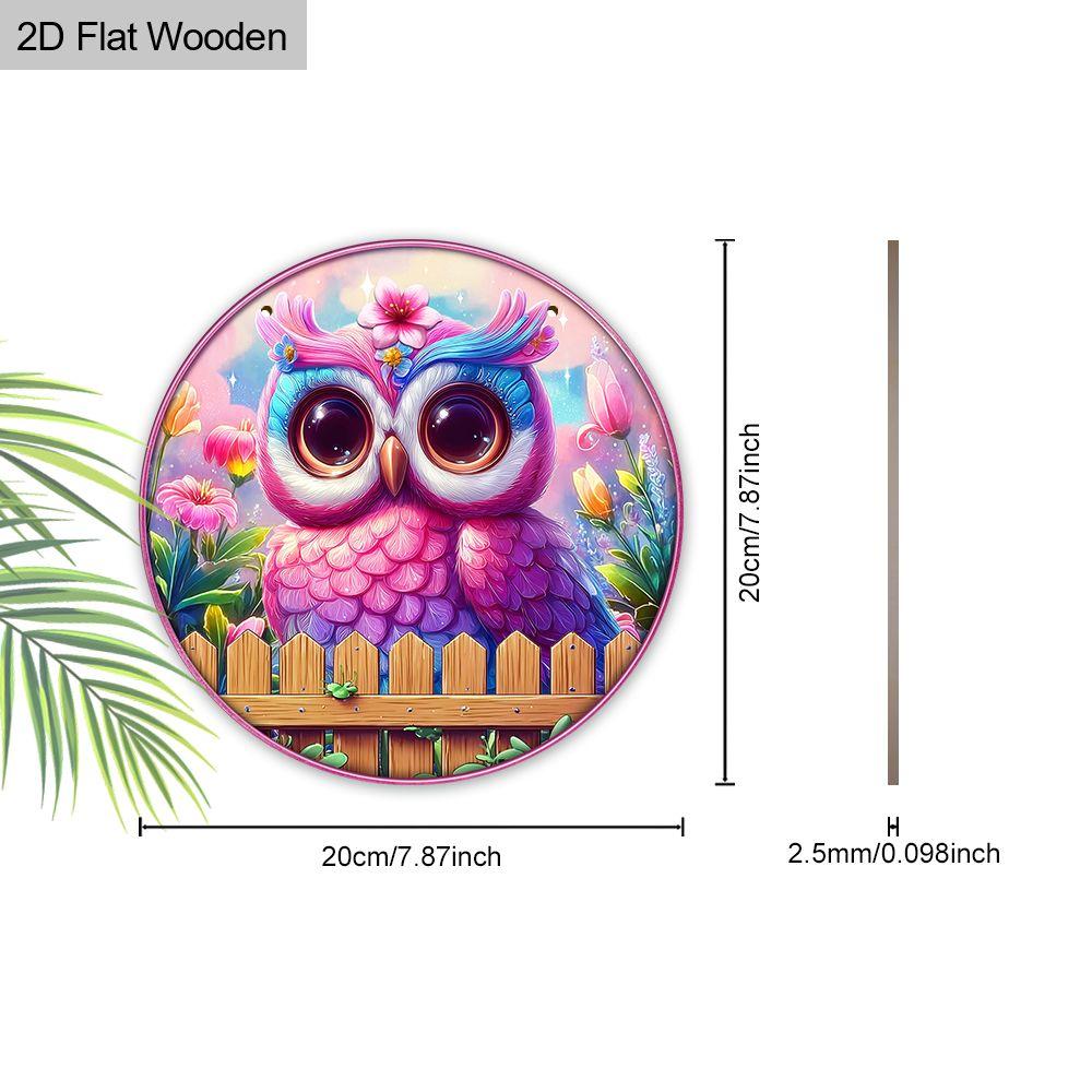 2D flat wooden hanging decorative signs, home wall or door decoration, garden decoration, the pattern is a purple owl, housewarming gift for friends