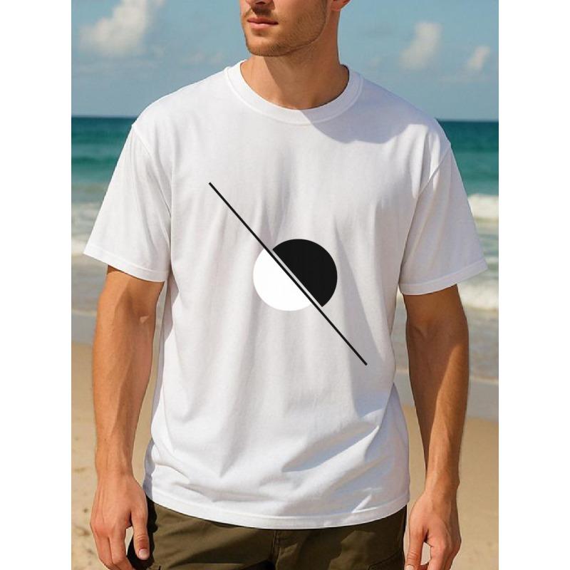 

European sizes Minimalist Geometric Line Splicing Semi-circular Printing, Comfortable and Breathable Casual Sportswear Top 4XL білий