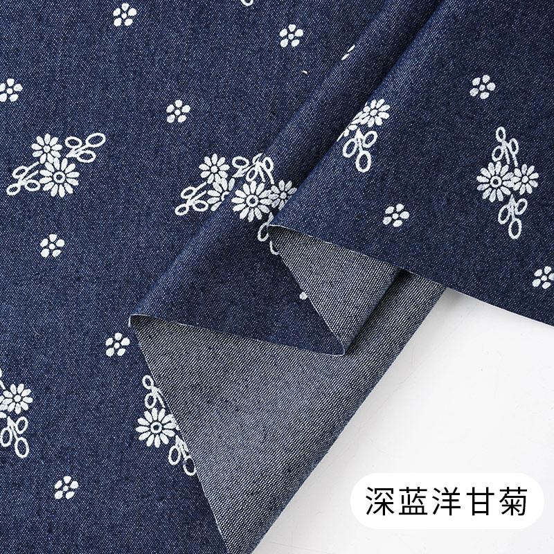 0,5 m/1 m/2 m Baumwoll-Denim-Stoff mit geringer Elastizität, gewaschen, mit Schleifendruck, für Hosen, Kleider, Taschen, handgefertigt, DIY-Bekleidungsstoffe