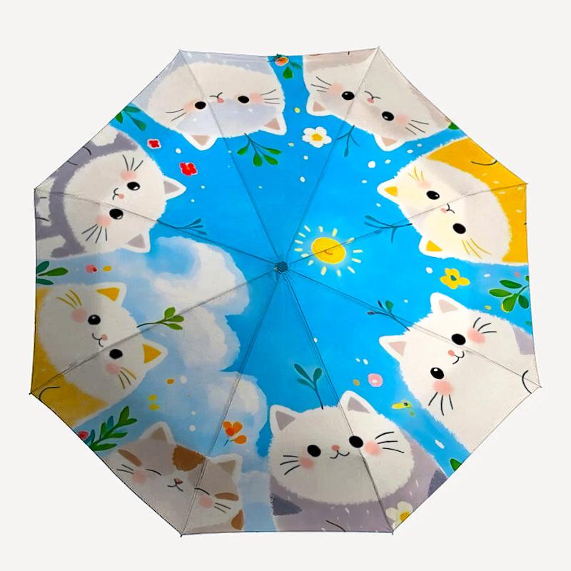 1pc Cat Circle Automatic Open/Close Umbrella with One Touch Button,, Windproof Design   Lightweight Portable Umbrella for Women & Men6091