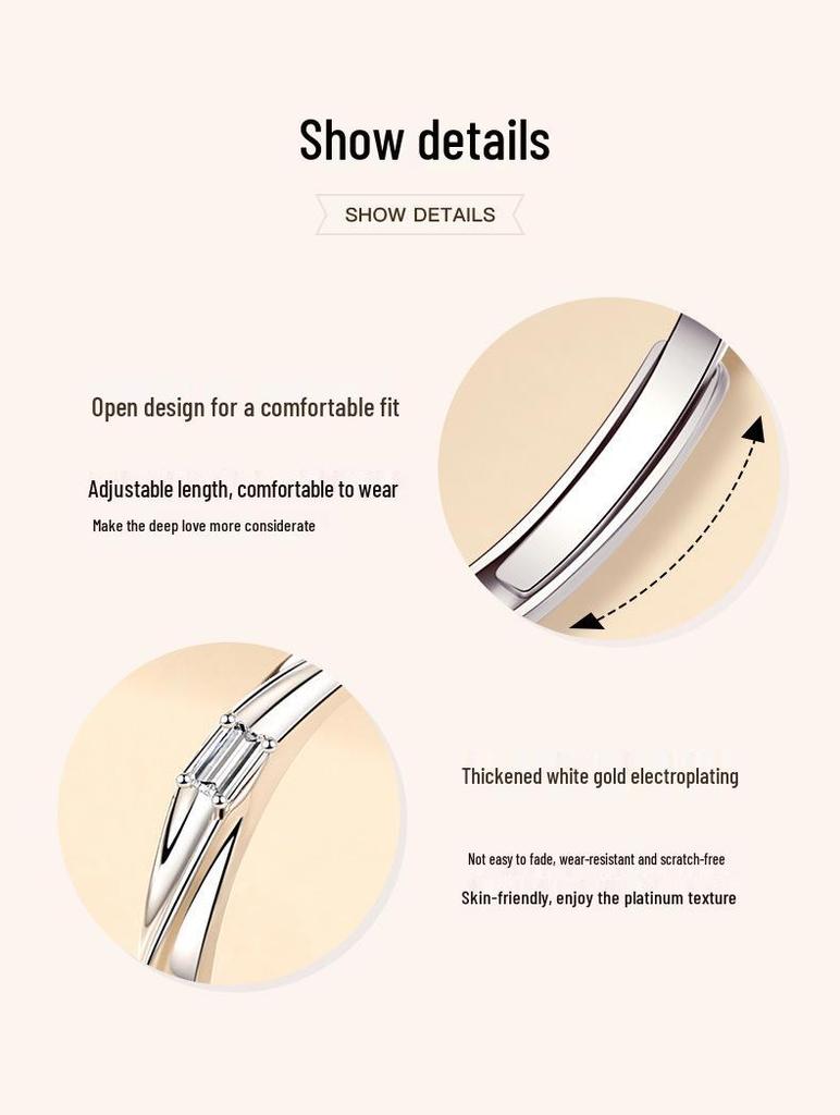 New S925 Sterling Silver Couple Rings - Light Luxury, Adjustable, Perfect Christmas Gift