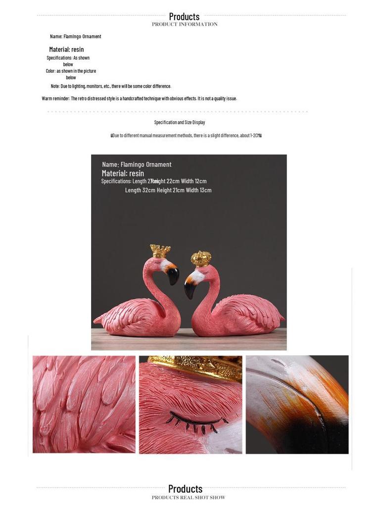Nordic Crown Flamingo Couple Resin Figurines for Living Room or Study Decor