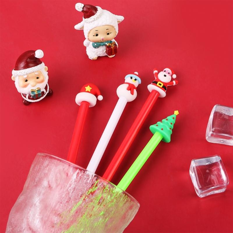 4Pcs Christmas Cartoon Gel Pen Funny Writing Pen Office Supplies for Student Game Reward Christmas Party Supplies