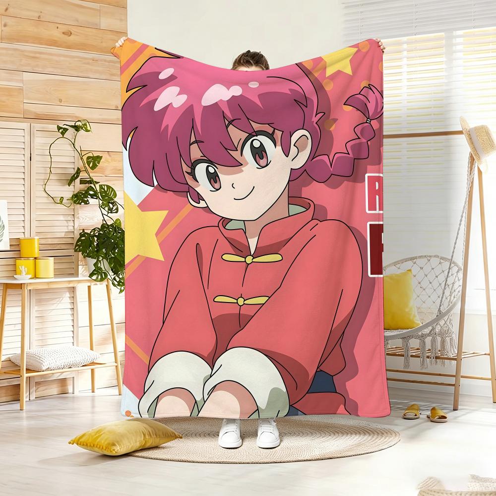 Retro Anime R-Ranma Throw Lightweight 240g Flannel Blanket Soft Skin-friendly for Summer Cooling 75x90cm
