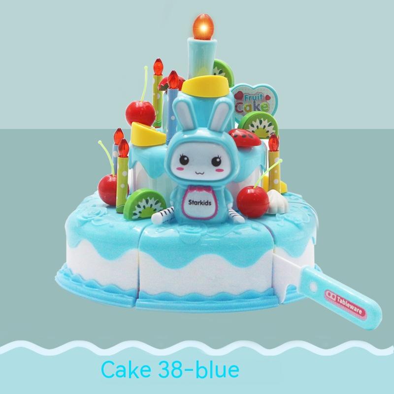 

Kids Toy Simulation DIY Birthday Cake Model Kitchen Pretend Play Cutting Cake Toy with Light and Music Blowing Candles Girl Gift