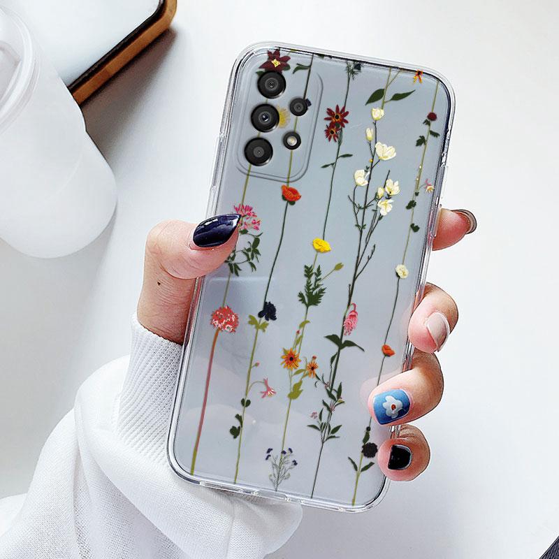 Phone Case For Samsung A53 5G A33 Floral Silicon Cover For Samsung Galaxy A73 Fundas Coque Transparent Soft Capas Flower TPU