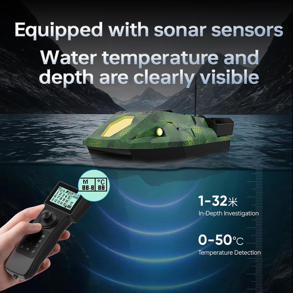 Bateau télécommandé LOKEEVAN D70E 2 x batterie 15600 mAh Télécommande 500 m GPS & Beidou Suivi 100 points de cheminement