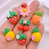 10Pcs New Cute Resin Cartoon Strawberry, Cherry, Radish, Pineapple Series Flat Back Manicure Parts Embellishments For Hair Bows