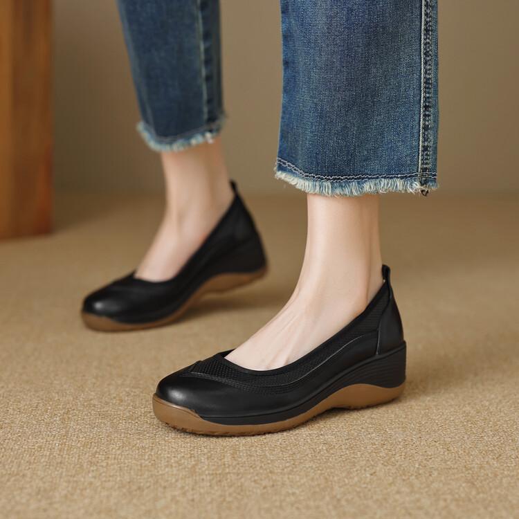 Autumn Casual High-heeled Small Leather Shoes Thick-soled Lazy Platform Shoes Women s Round Toe Pedal Single Shoes 35 чёрный 2060₽