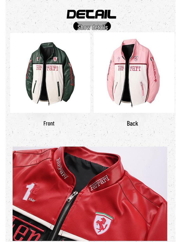 Women's Racing-Style PU Leather Motorcycle Jacket, Small Size - Trendy European and American Winter Outerwear